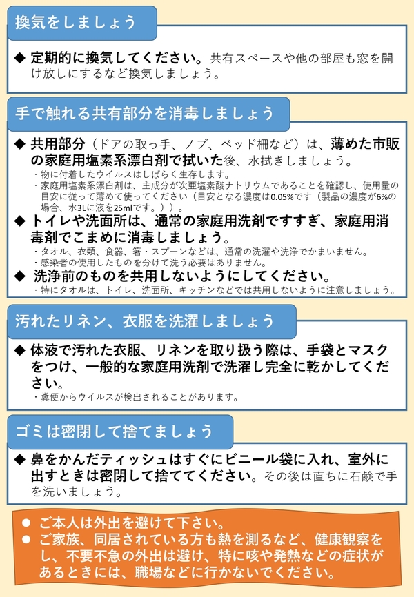 新型コロナウイルス感染症の家庭で注意するポイント